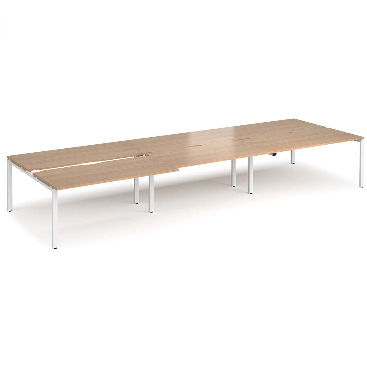 Adapt sliding top triple back to back desks 4800mm x 1600mm - white frame, Beech top - view 1