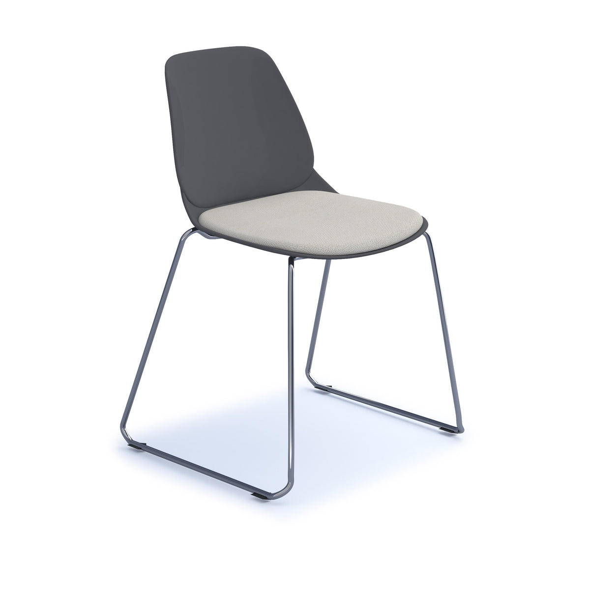 Strut chair with upholstered seat pad and chrome sled frame - grey - view 1