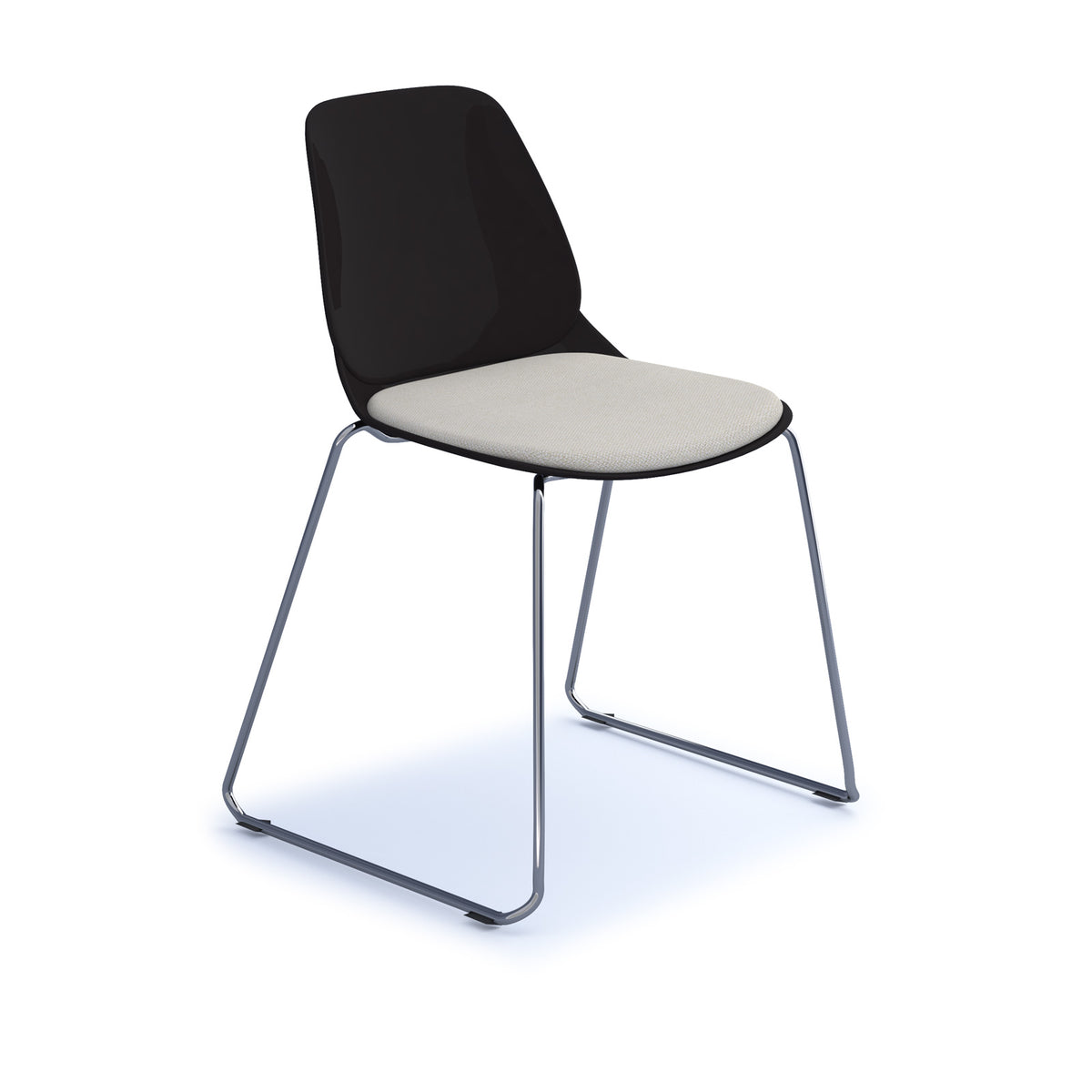 Strut chair with upholstered seat pad and chrome sled frame - black - view 1