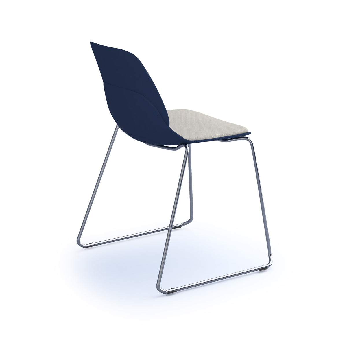 Strut chair with upholstered seat pad and chrome sled frame - navy blue - view 2