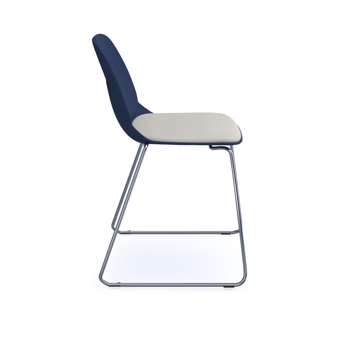 Strut chair with upholstered seat pad and chrome sled frame - navy blue - view 3