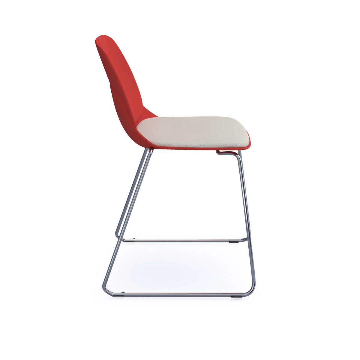 Strut chair with upholstered seat pad and chrome sled frame - red - view 3