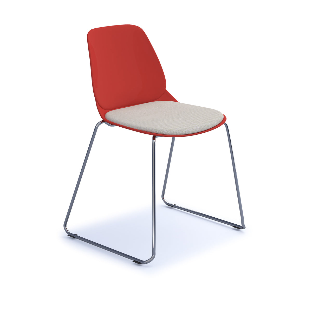 Strut chair with upholstered seat pad and chrome sled frame - red - view 1
