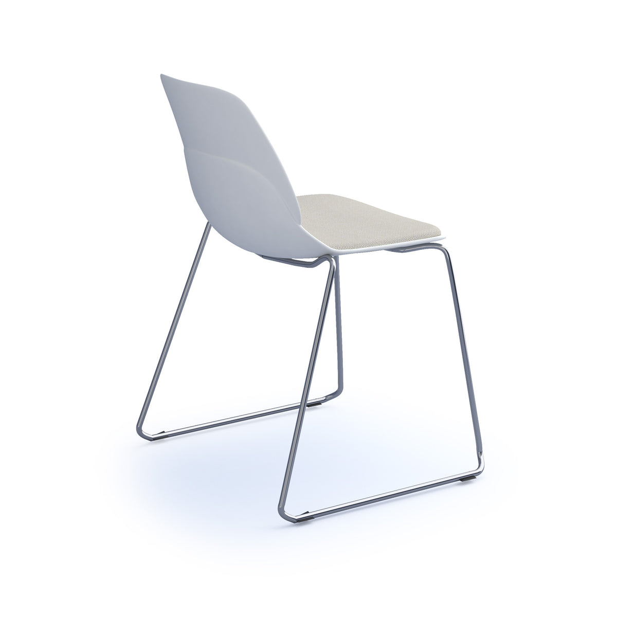 Strut chair with upholstered seat pad and chrome sled frame - white - view 2