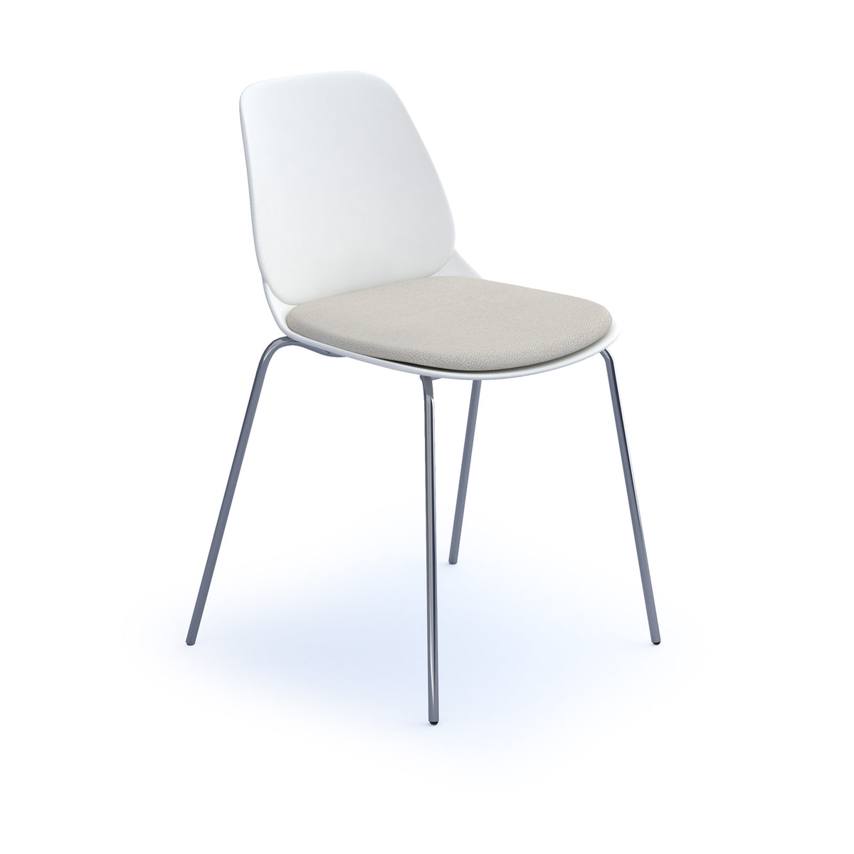 Strut chair with upholstered seat pad and chrome 4 leg frame - white - view 1