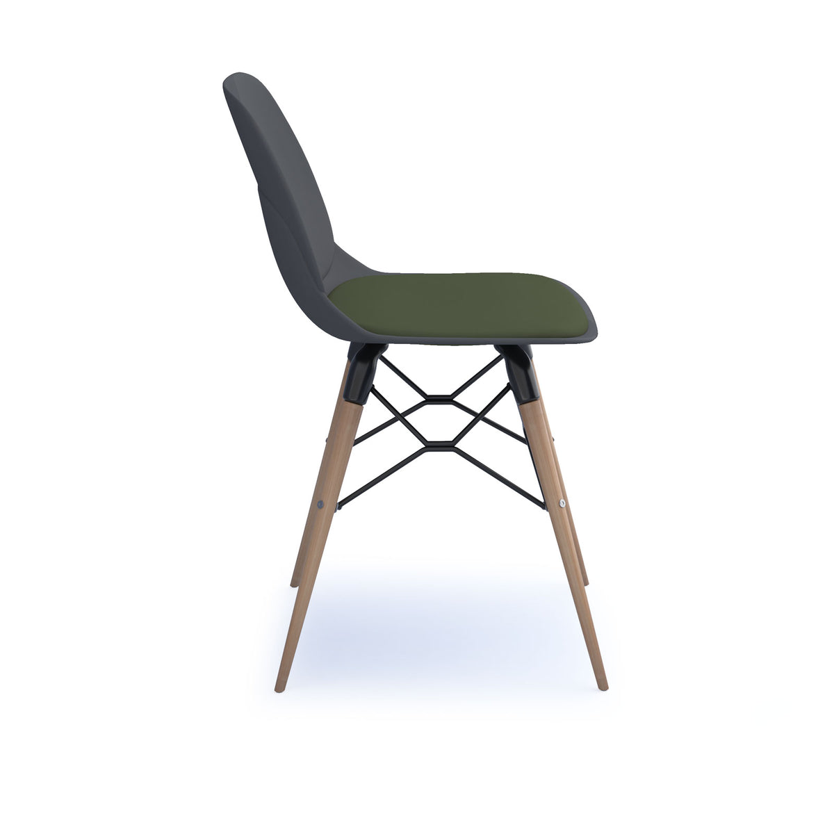 Strut chair with upholstered seat pad and natural oak 4 leg frame with black steel detail - grey - view 3