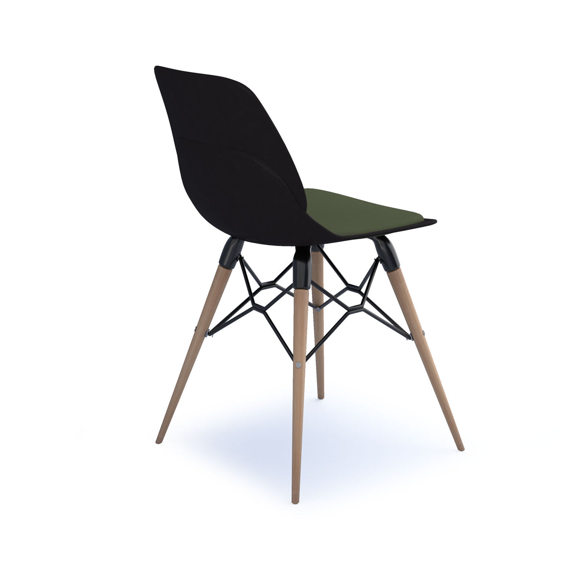 Strut chair with upholstered seat pad and natural oak 4 leg frame with black steel detail - black - view 2