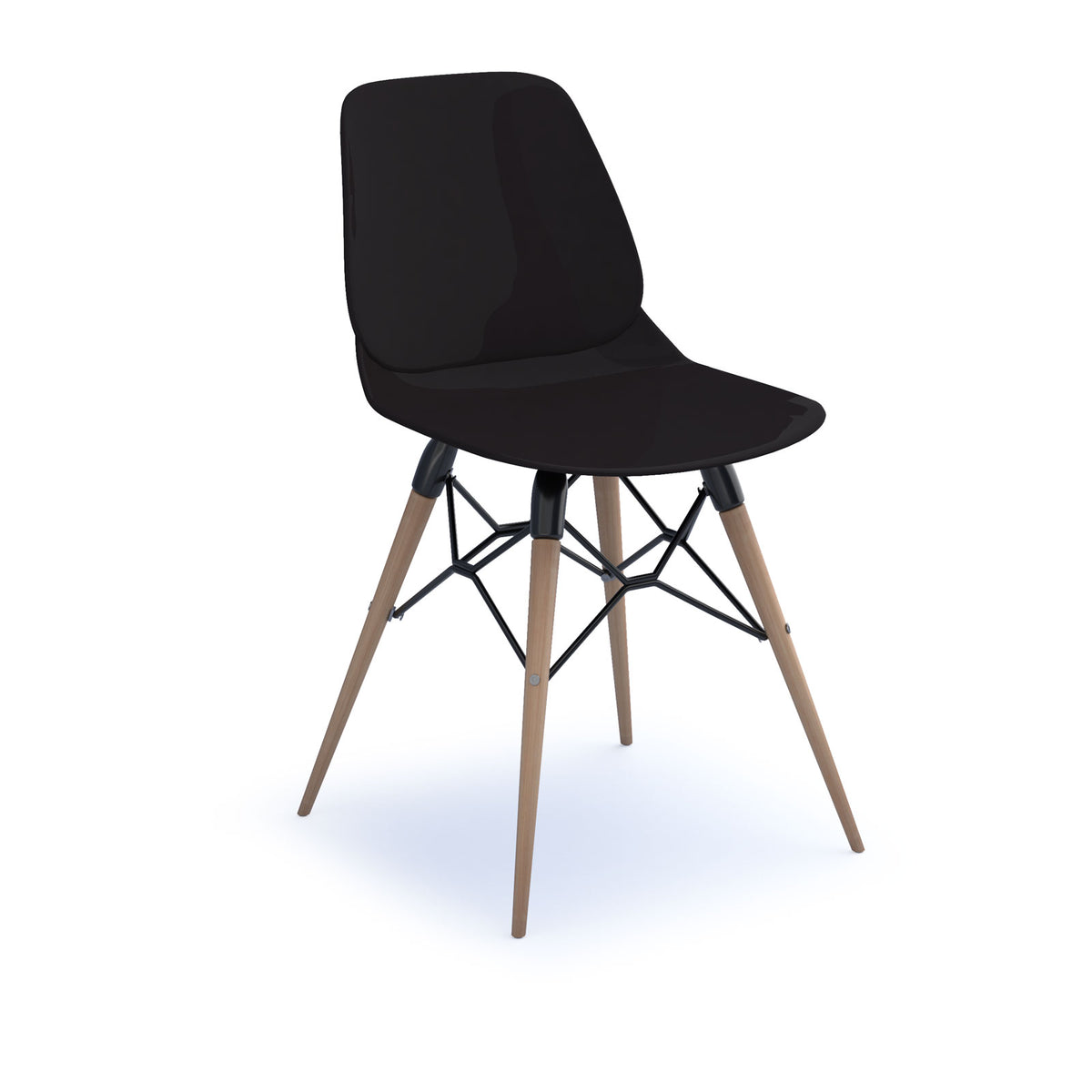 Strut multi-purpose un-upholstered chair with natural oak 4 leg frame and black steel detail - black - view 1