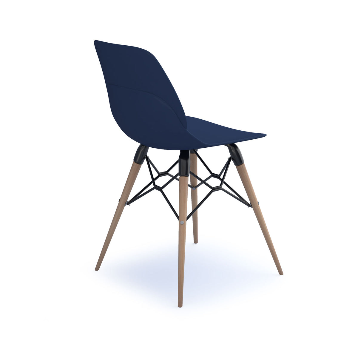 Strut multi-purpose un-upholstered chair with natural oak 4 leg frame and black steel detail - navy blue - view 2