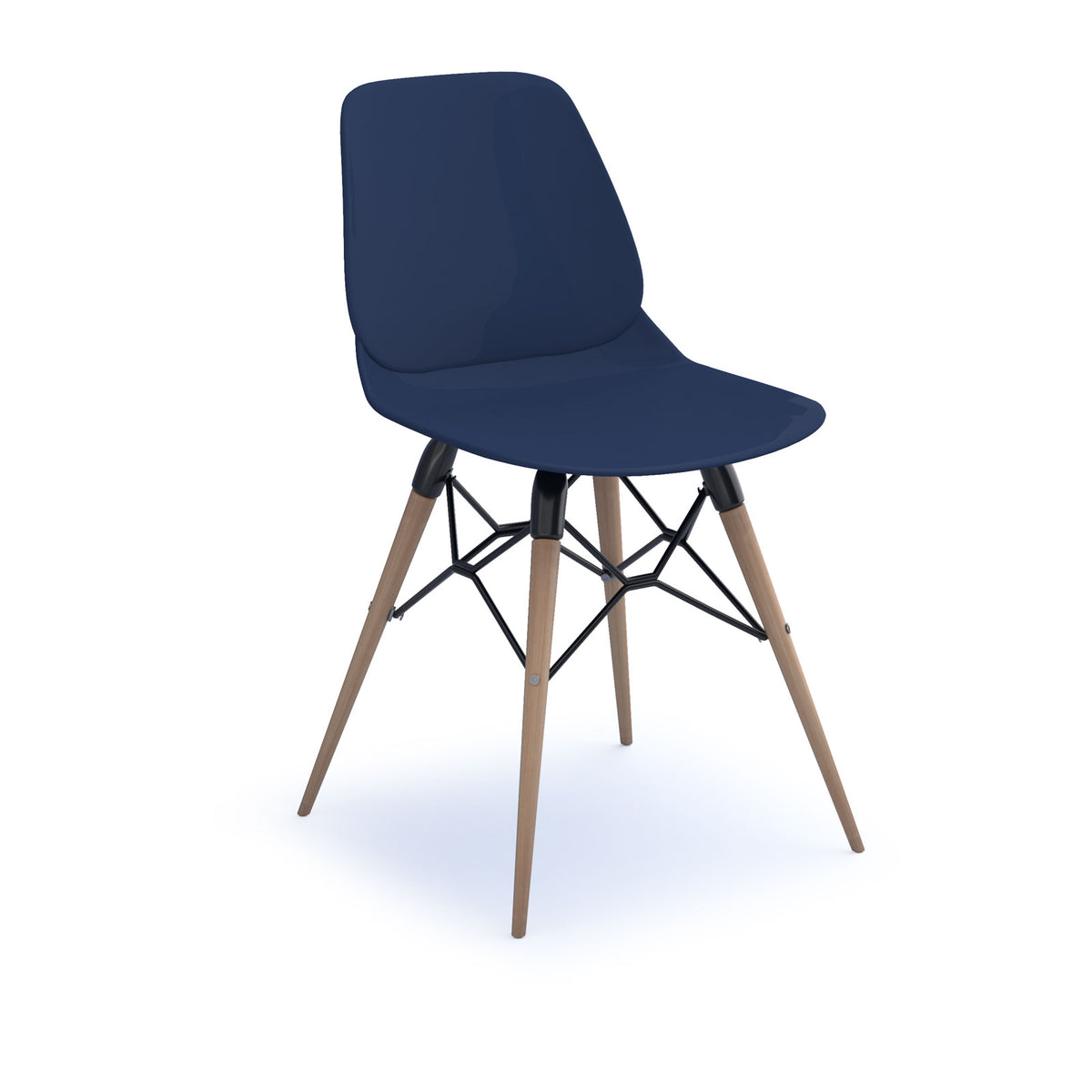 Strut multi-purpose un-upholstered chair with natural oak 4 leg frame and black steel detail - navy blue - view 1