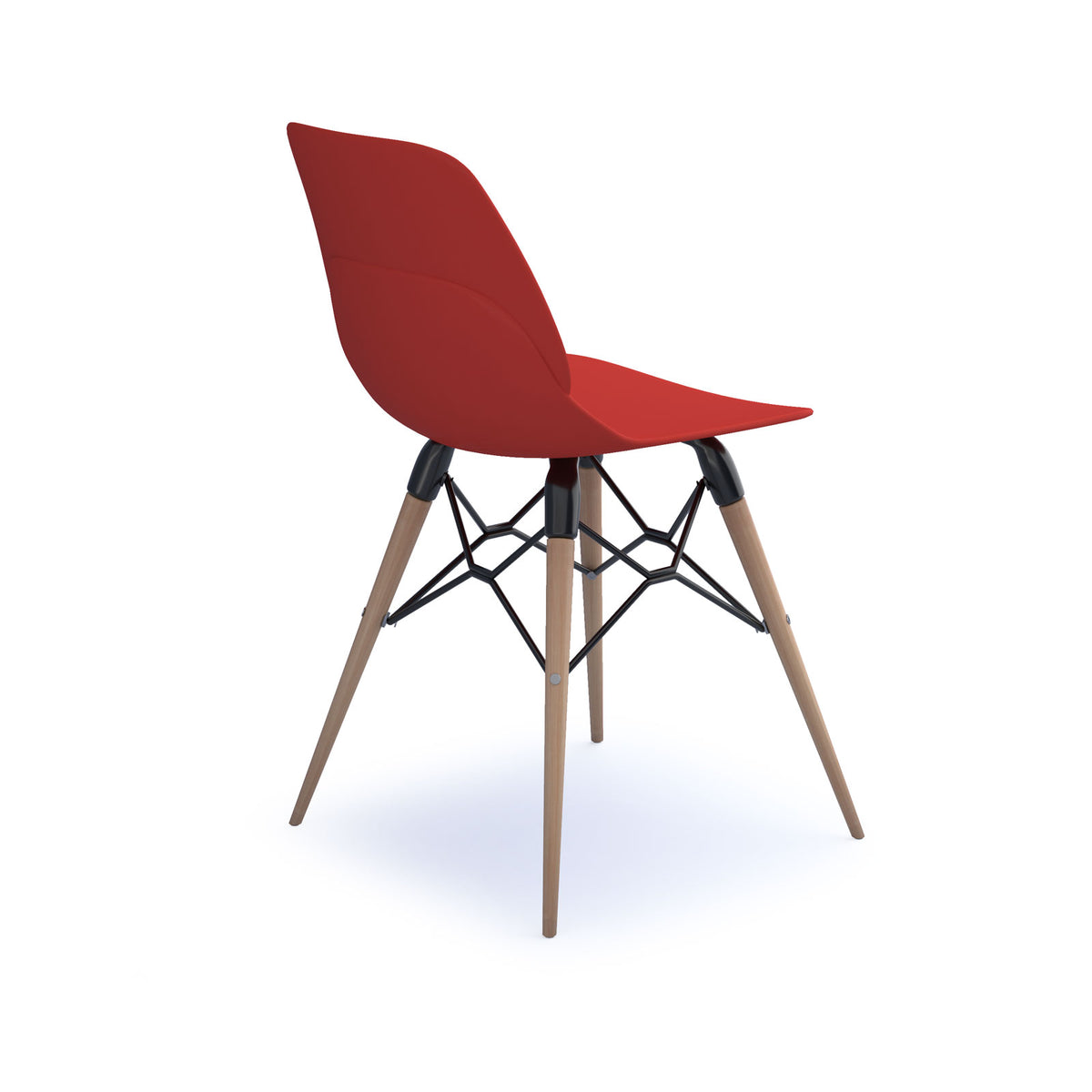 Strut multi-purpose un-upholstered chair with natural oak 4 leg frame and black steel detail - red - view 2