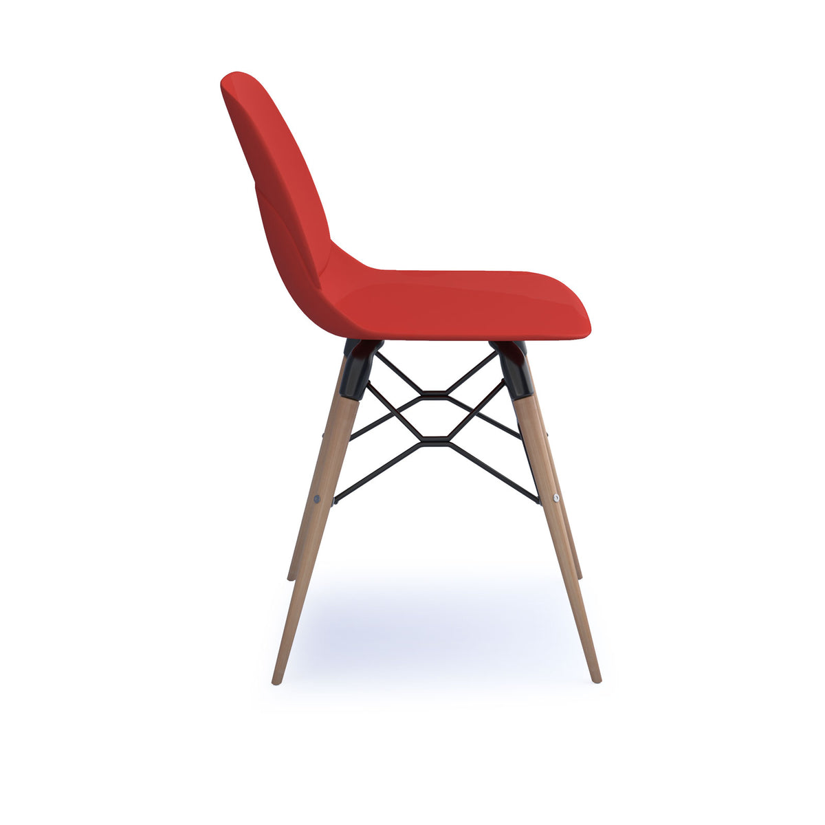 Strut multi-purpose un-upholstered chair with natural oak 4 leg frame and black steel detail - red - view 3