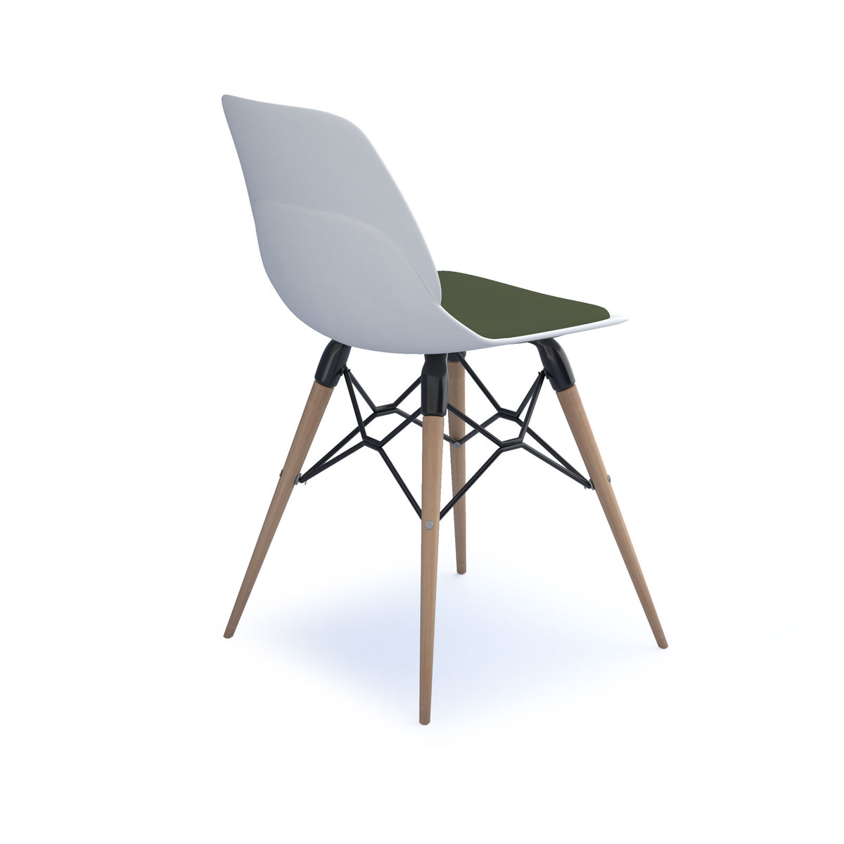 Strut chair with upholstered seat pad and natural oak 4 leg frame with black steel detail - white - view 2