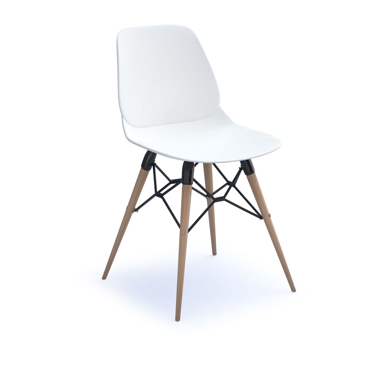 Strut multi-purpose un-upholstered chair with natural oak 4 leg frame and black steel detail - white - view 1