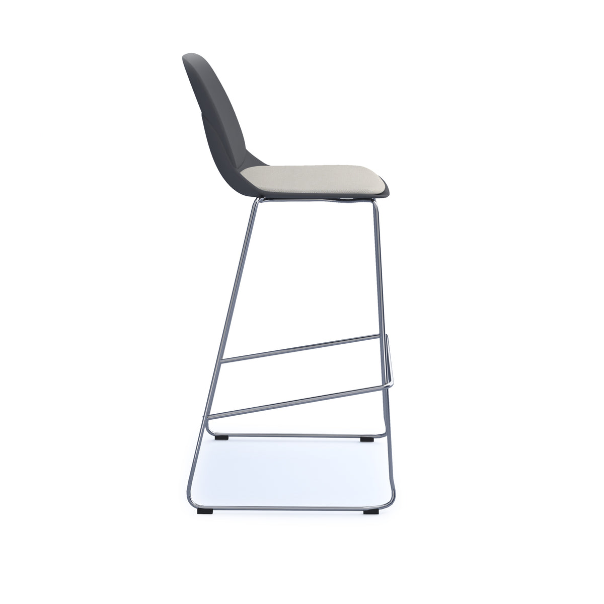 Strut stool with upholstered seat pad and chrome sled frame - grey - view 3