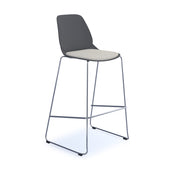 Strut stool with upholstered seat pad and chrome sled frame - grey - view 1