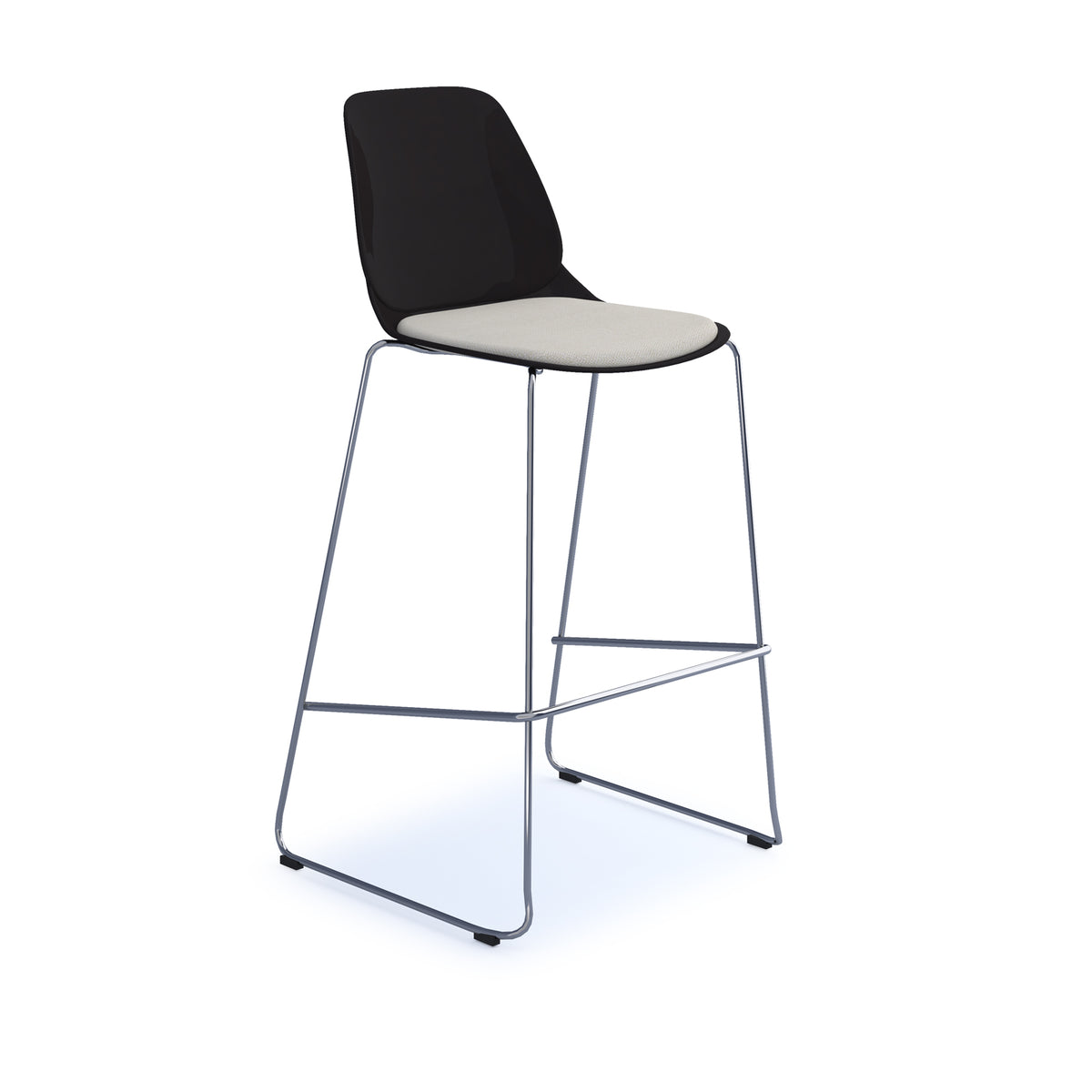Strut stool with upholstered seat pad and chrome sled frame - black - view 1