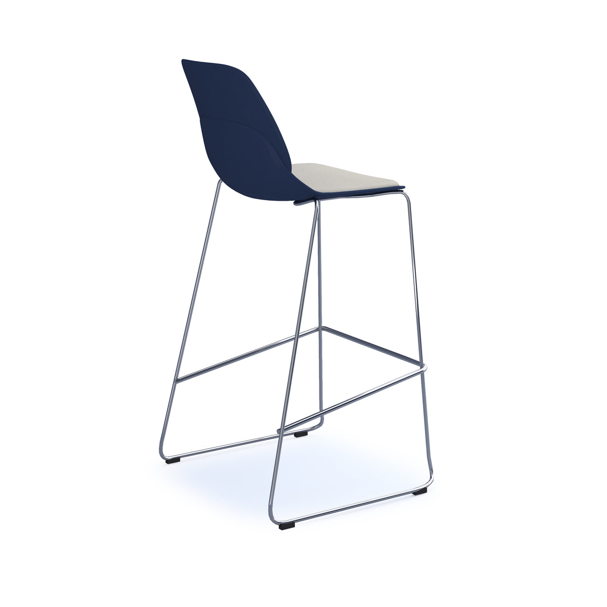 Strut stool with upholstered seat pad and chrome sled frame - navy blue - view 2
