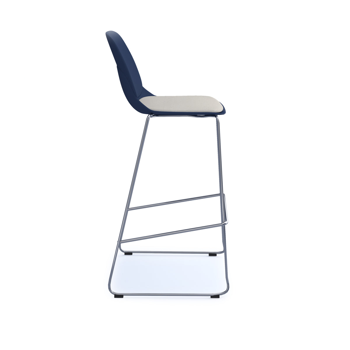 Strut stool with upholstered seat pad and chrome sled frame - navy blue - view 3