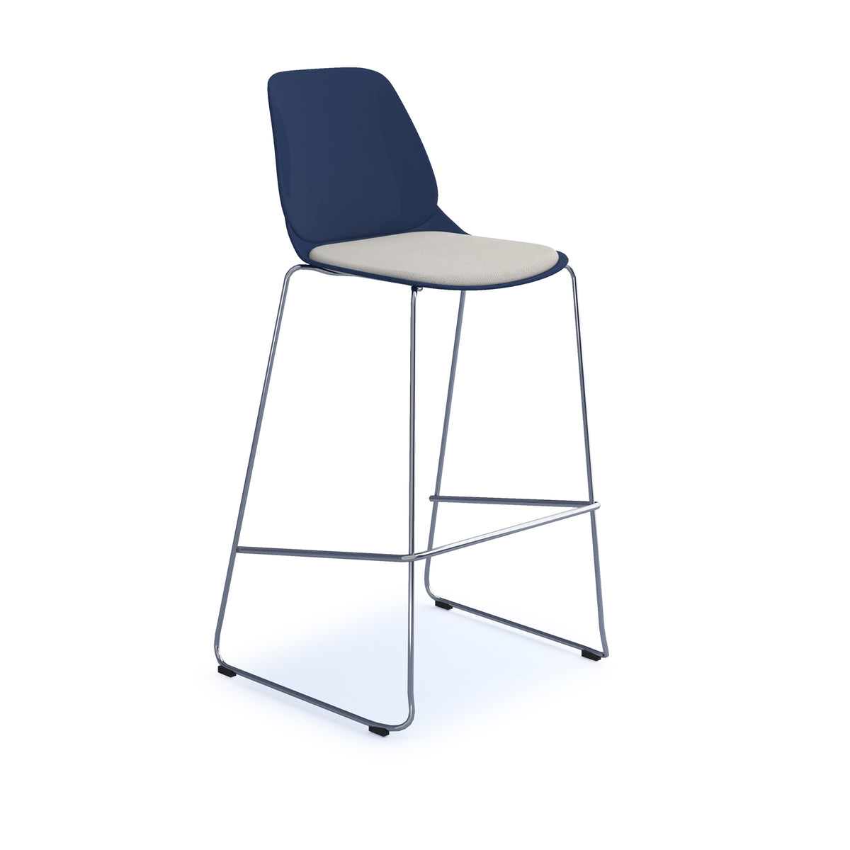 Strut stool with upholstered seat pad and chrome sled frame - navy blue - view 1