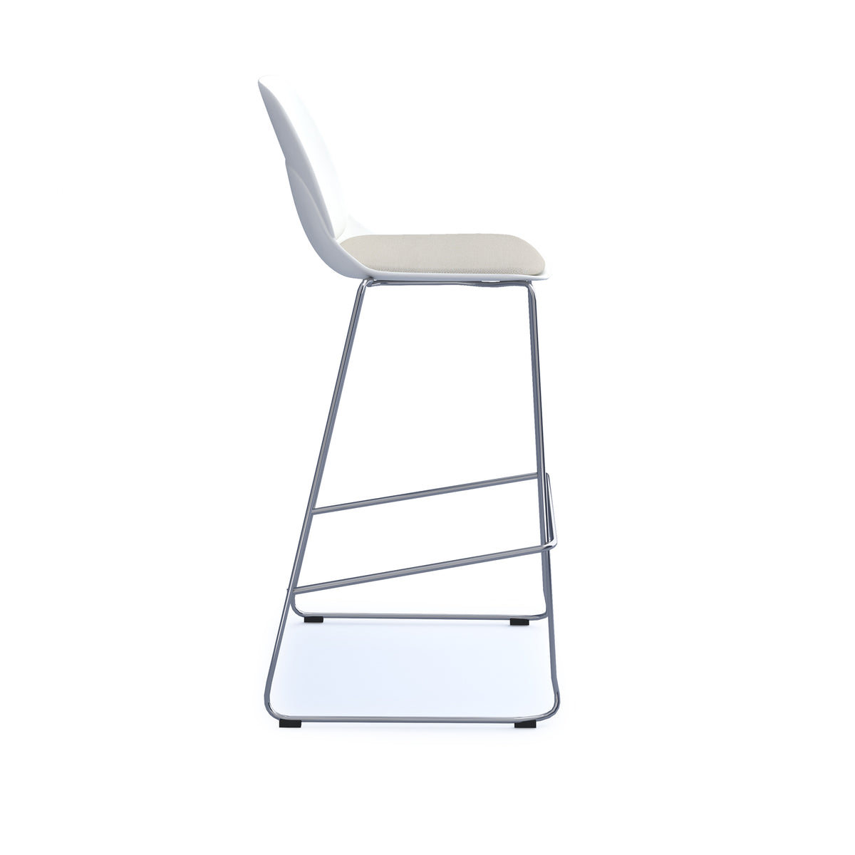 Strut stool with upholstered seat pad and chrome sled frame - white - view 3