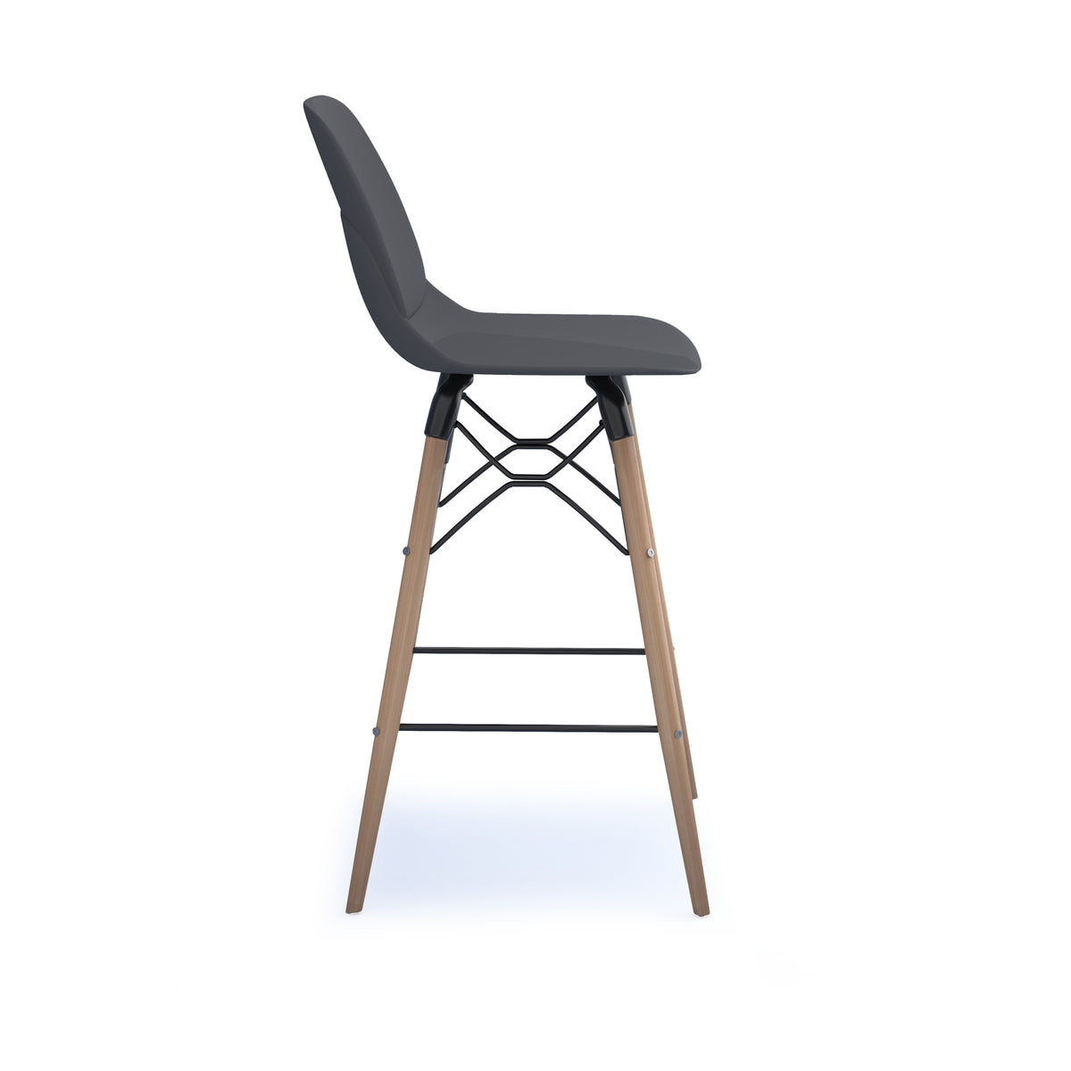 Strut multi-purpose un-upholstered stool with natural oak 4 leg frame and black steel detail - grey - view 3
