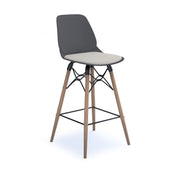 Strut stool with upholstered seat pad and natural oak 4 leg frame with black steel detail - grey - view 1