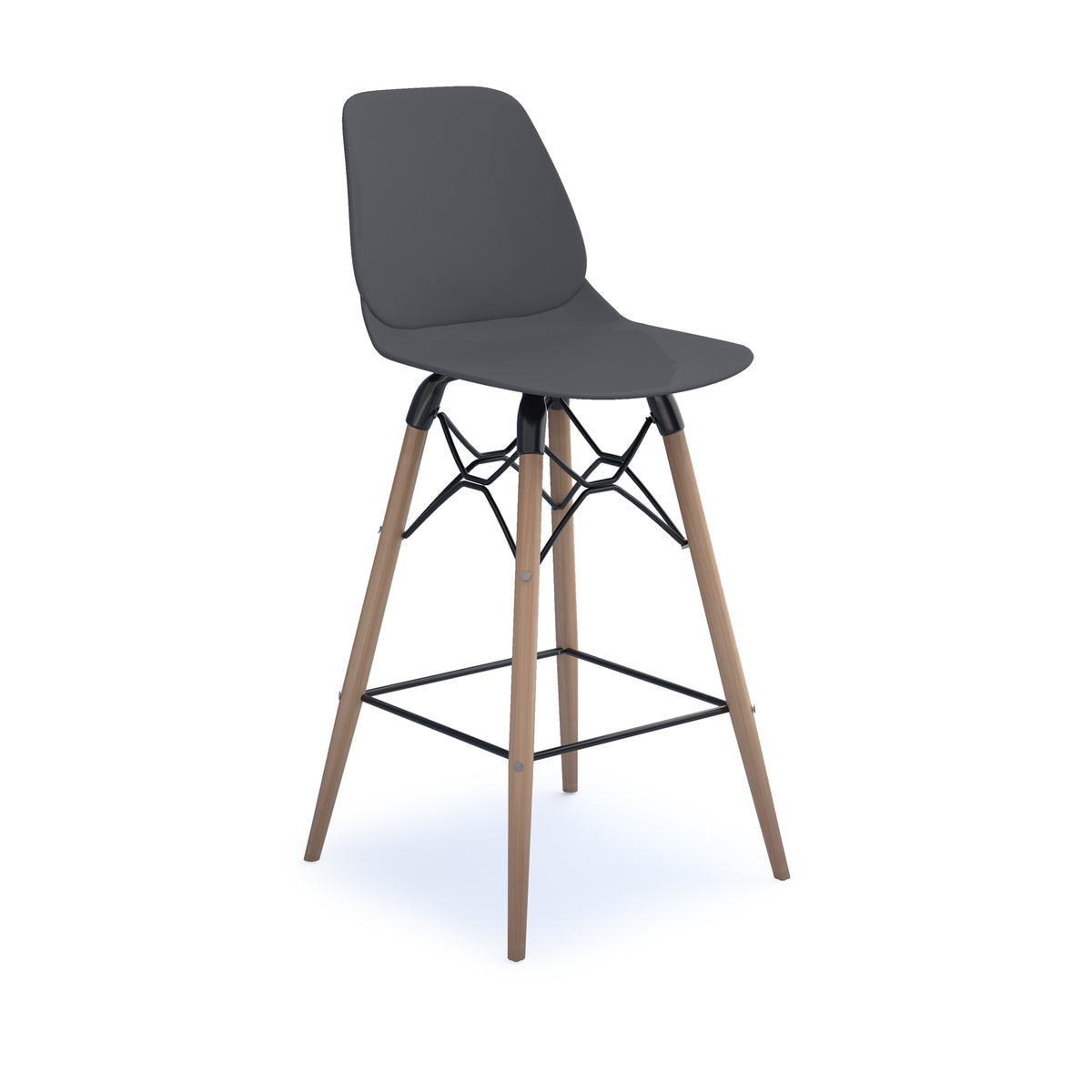 Strut multi-purpose un-upholstered stool with natural oak 4 leg frame and black steel detail - grey - view 1