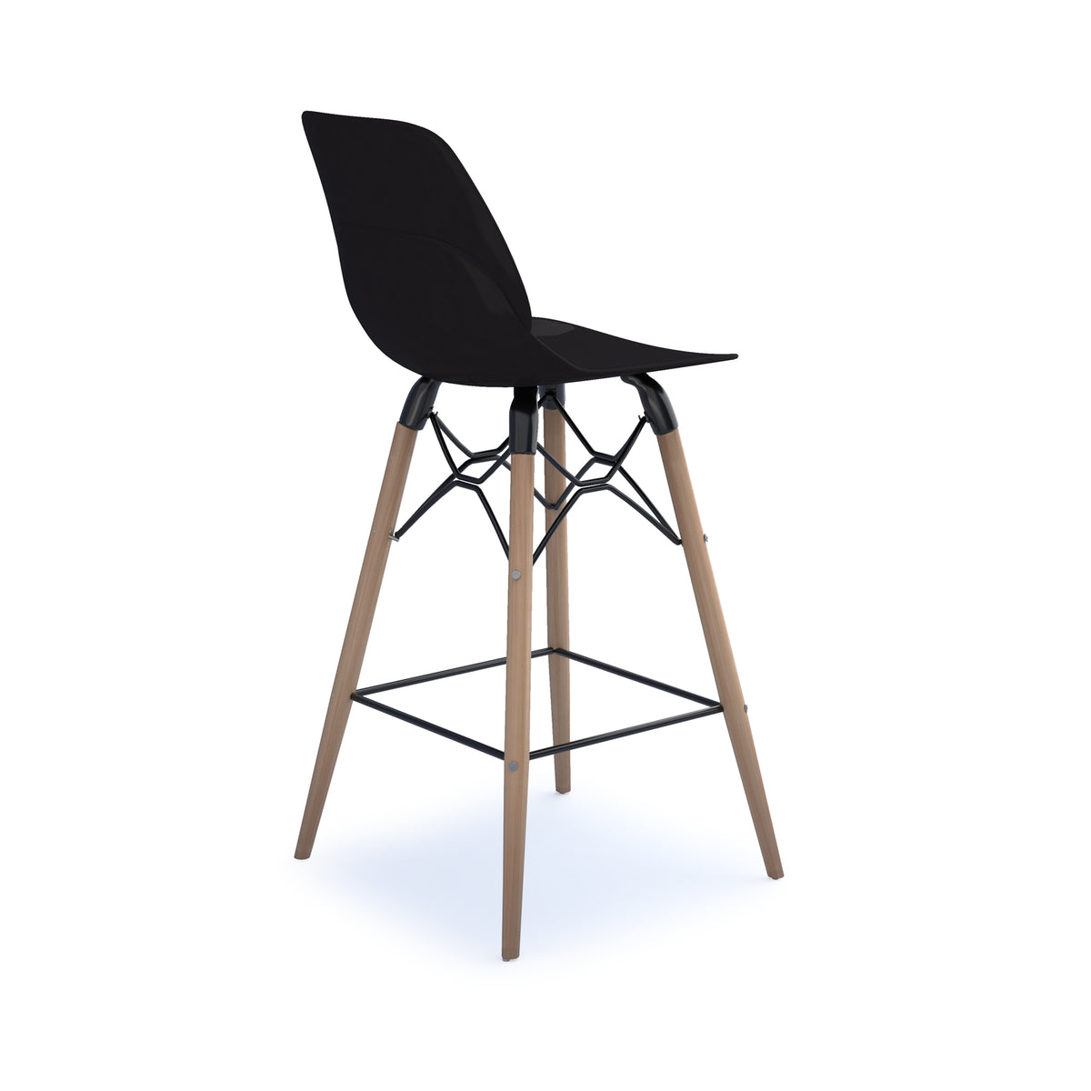 Strut multi-purpose un-upholstered stool with natural oak 4 leg frame and black steel detail - black - view 2