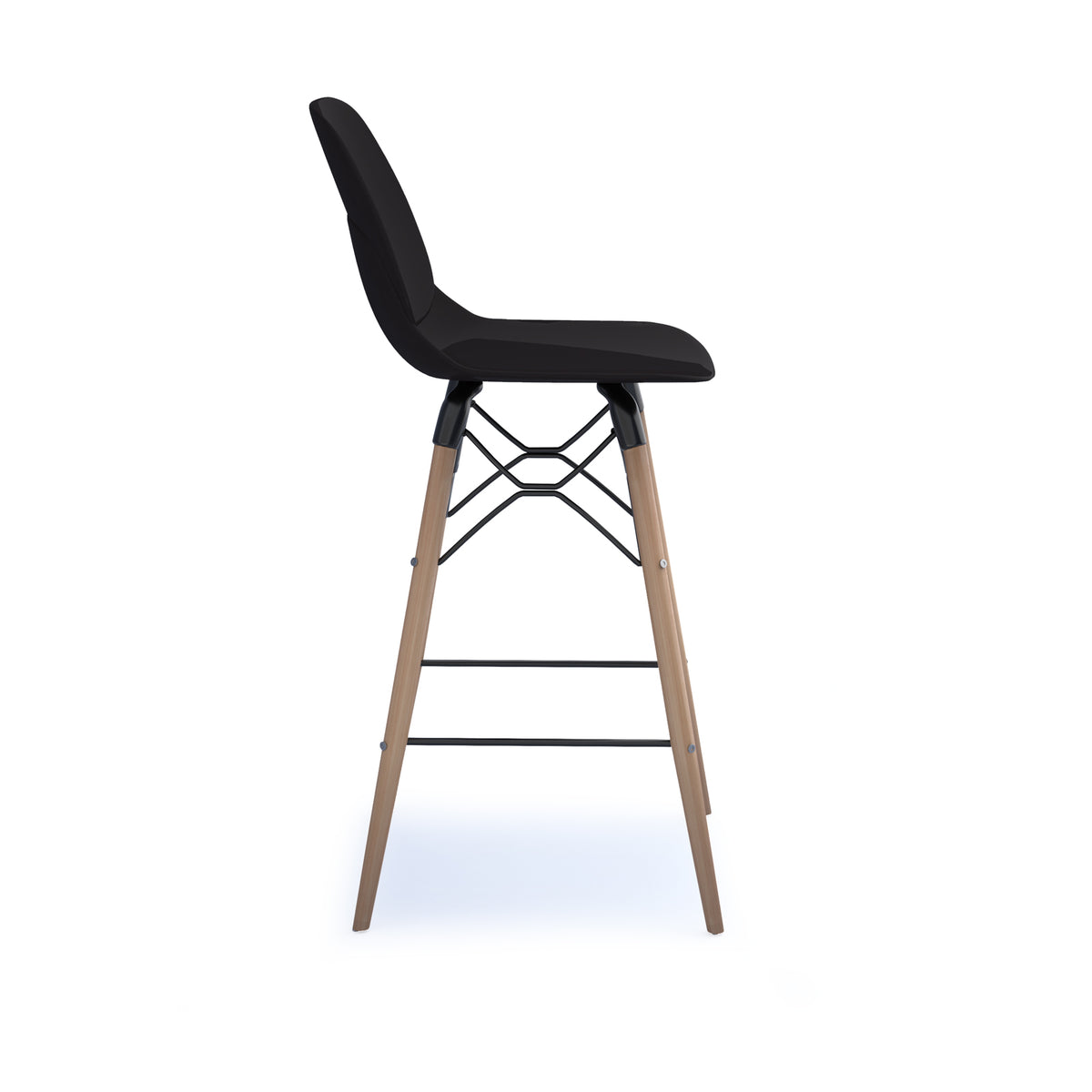 Strut multi-purpose un-upholstered stool with natural oak 4 leg frame and black steel detail - black - view 3
