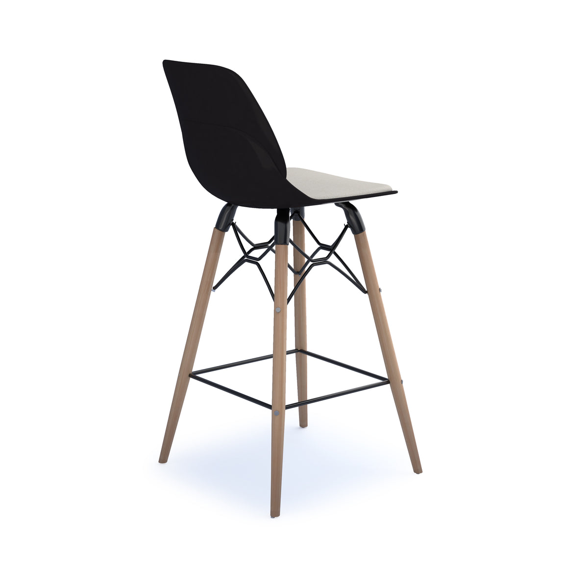 Strut stool with upholstered seat pad and natural oak 4 leg frame with black steel detail - black - view 2