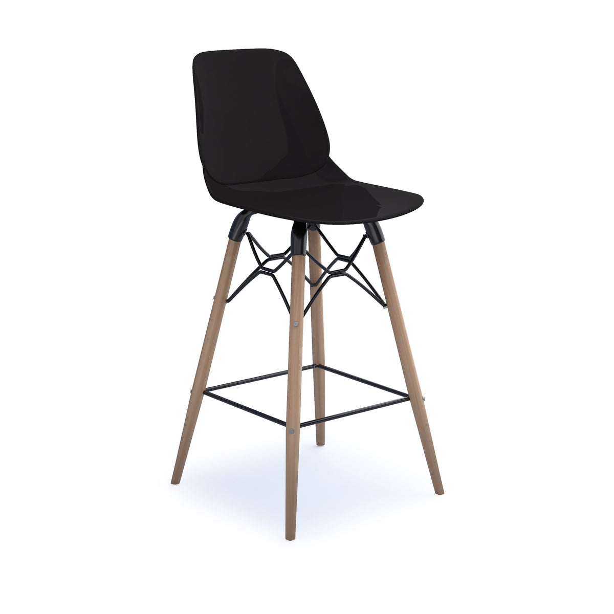 Strut multi-purpose un-upholstered stool with natural oak 4 leg frame and black steel detail - black - view 1