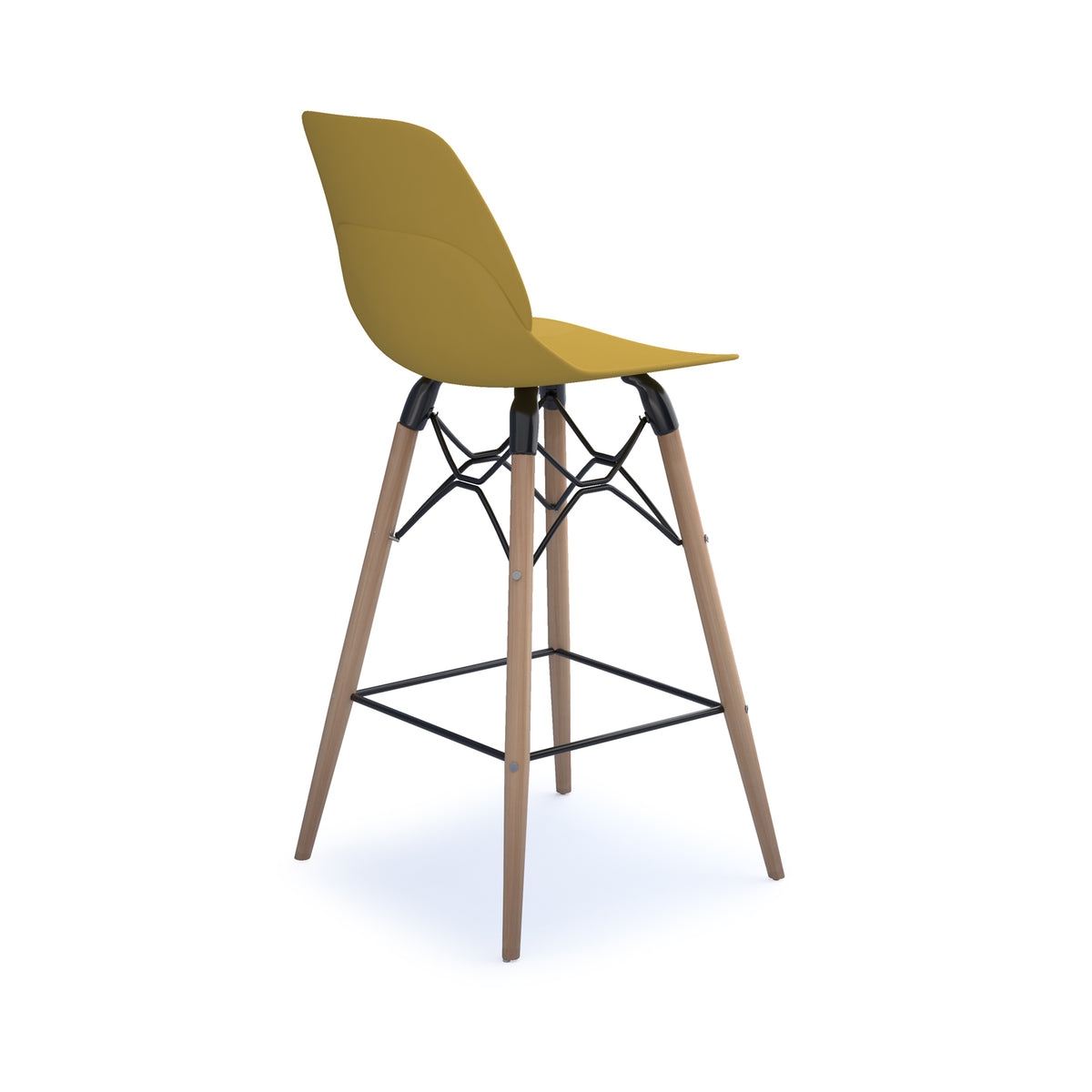 Strut multi-purpose un-upholstered stool with natural oak 4 leg frame and black steel detail - mustard - view 2