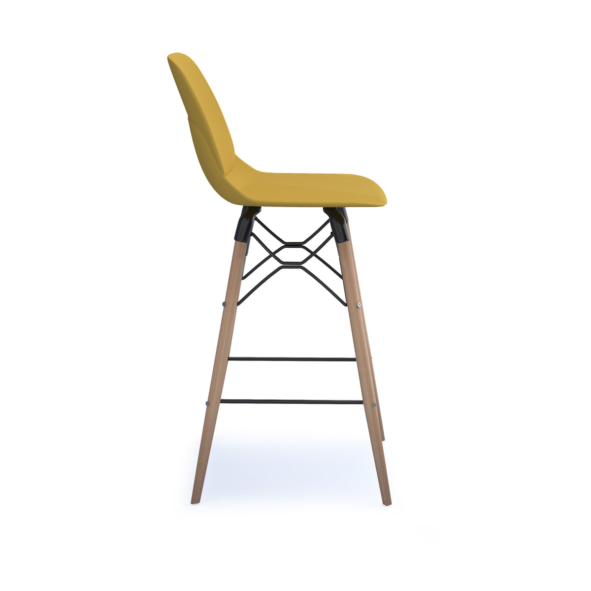 Strut multi-purpose un-upholstered stool with natural oak 4 leg frame and black steel detail - mustard - view 3