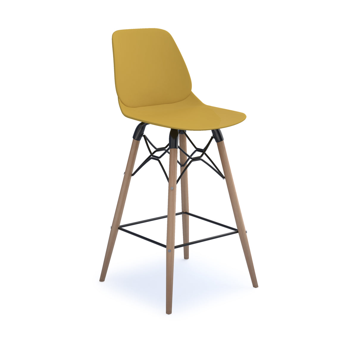 Strut multi-purpose un-upholstered stool with natural oak 4 leg frame and black steel detail - mustard - view 1