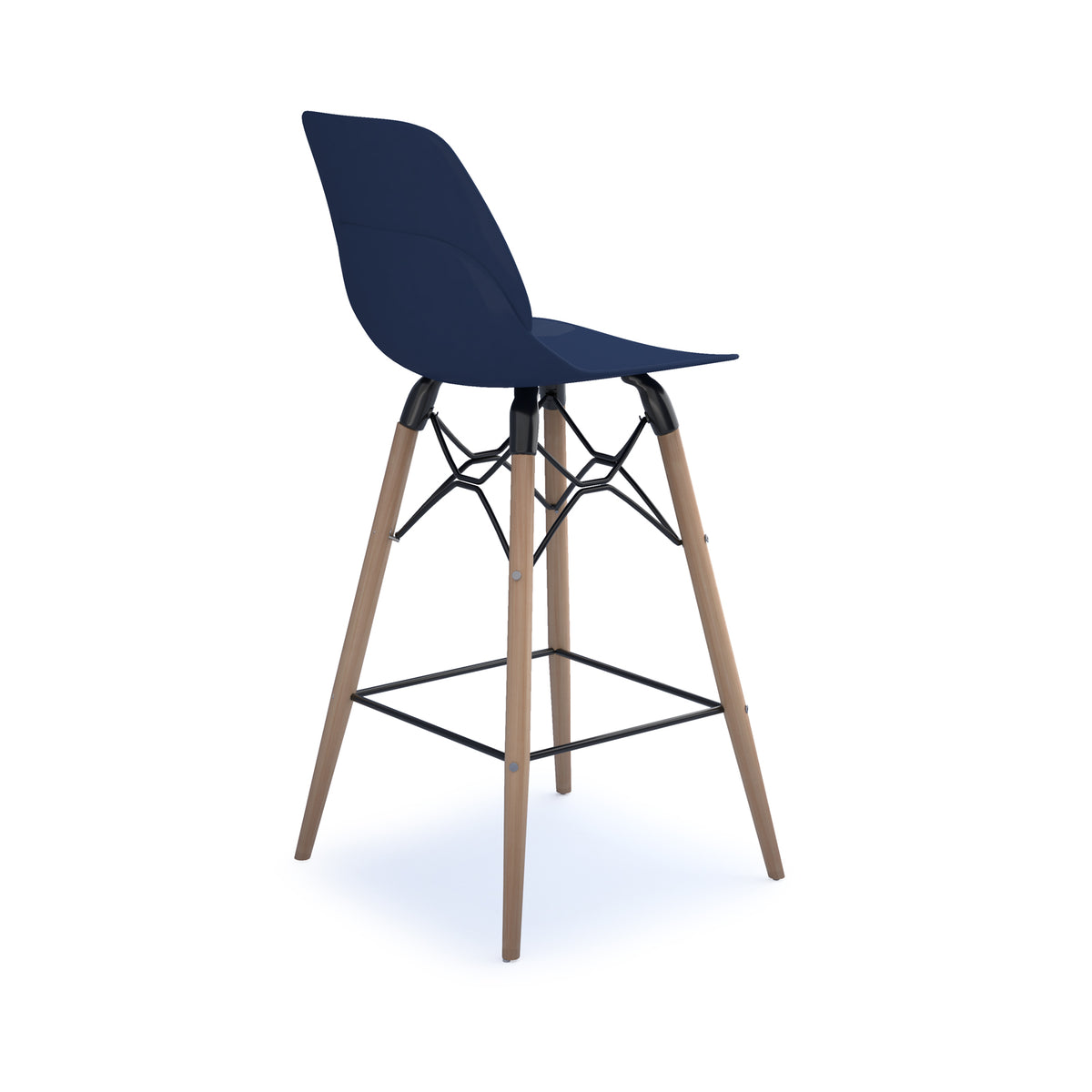 Strut multi-purpose un-upholstered stool with natural oak 4 leg frame and black steel detail - navy blue - view 2