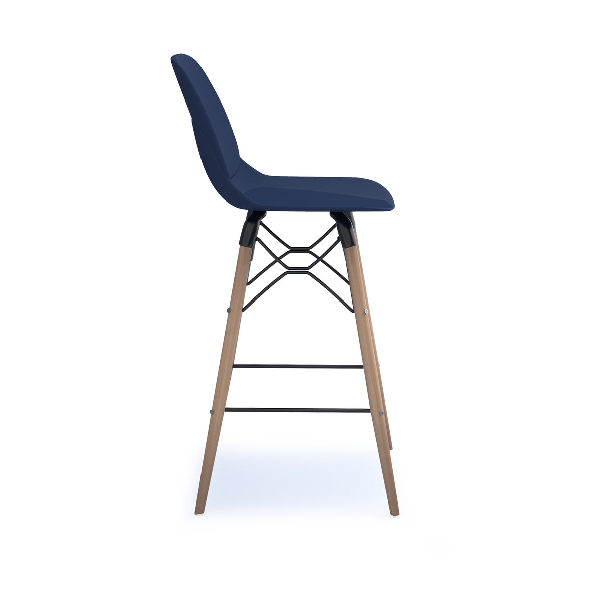 Strut multi-purpose un-upholstered stool with natural oak 4 leg frame and black steel detail - navy blue - view 3