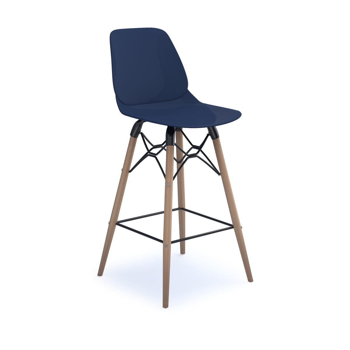 Strut multi-purpose un-upholstered stool with natural oak 4 leg frame and black steel detail - navy blue - view 1