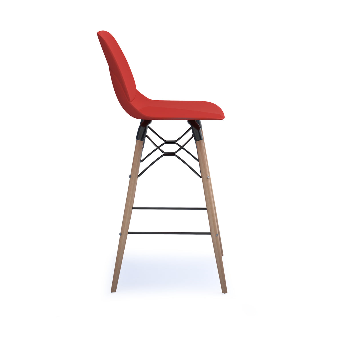 Strut multi-purpose un-upholstered stool with natural oak 4 leg frame and black steel detail - red - view 3