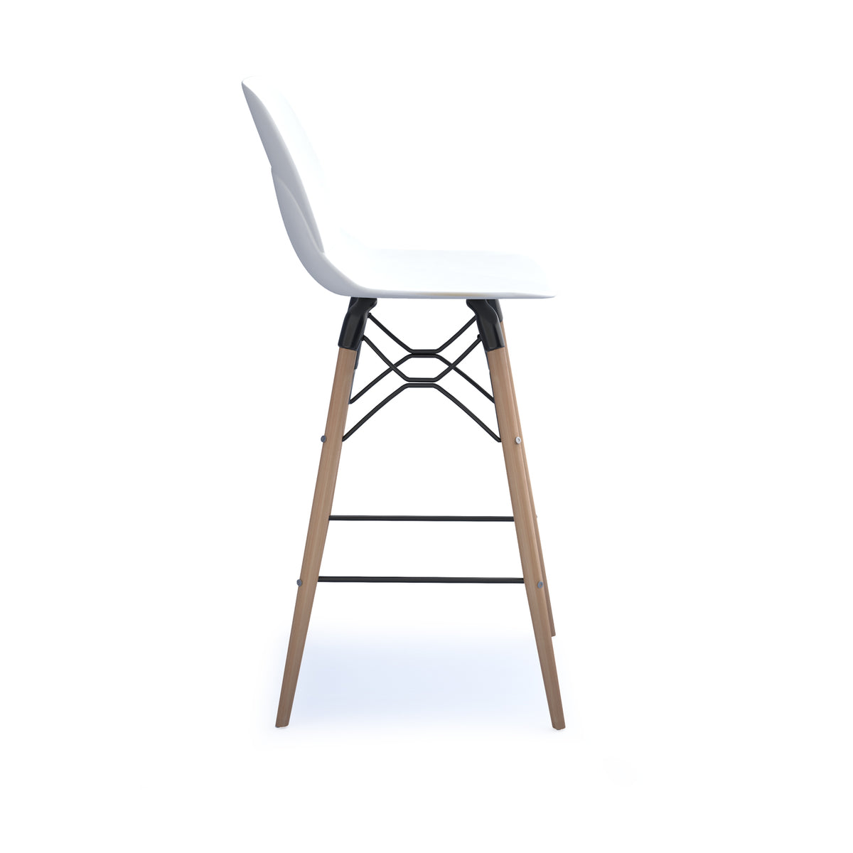 Strut multi-purpose un-upholstered stool with natural oak 4 leg frame and black steel detail - white - view 3