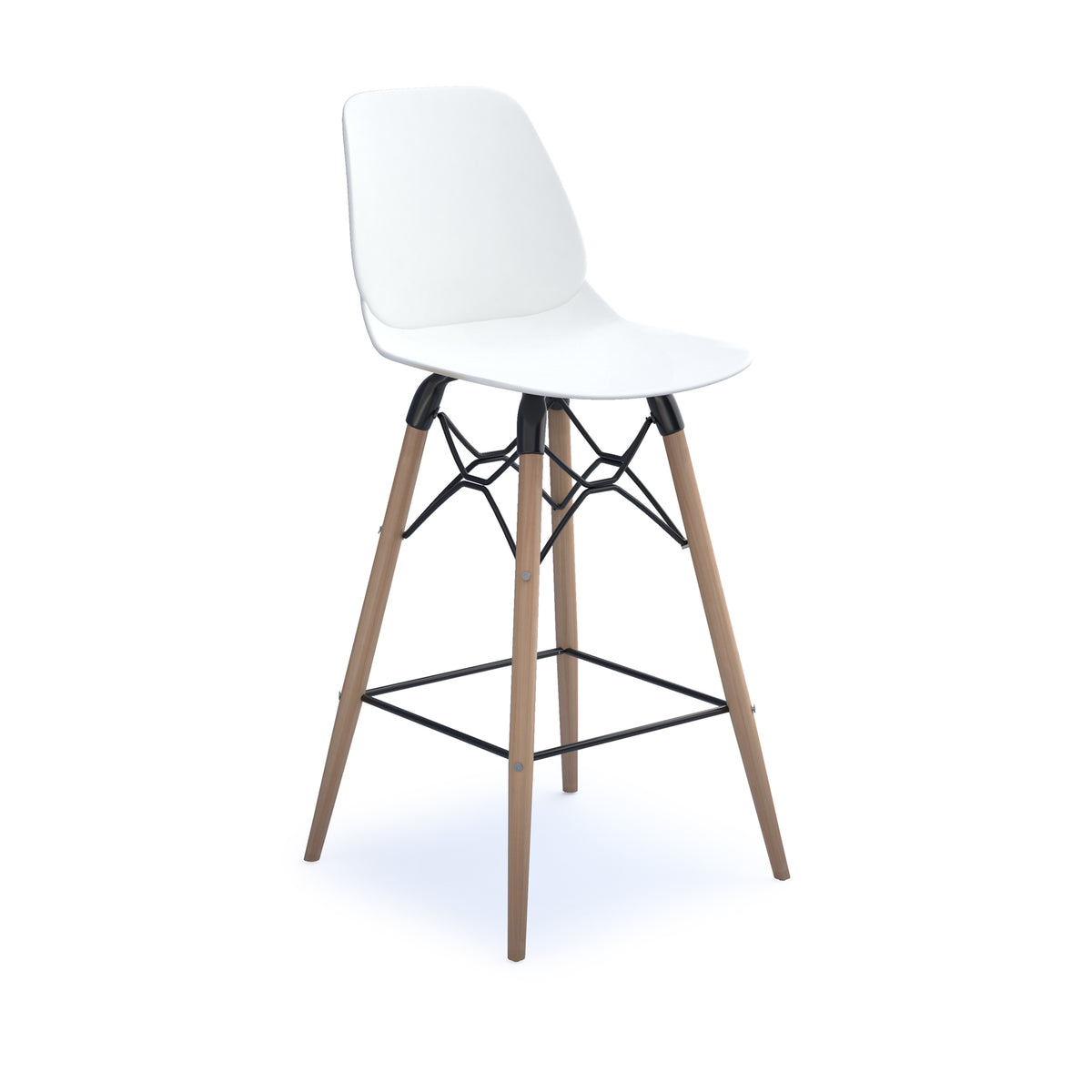 Strut multi-purpose un-upholstered stool with natural oak 4 leg frame and black steel detail - white - view 1