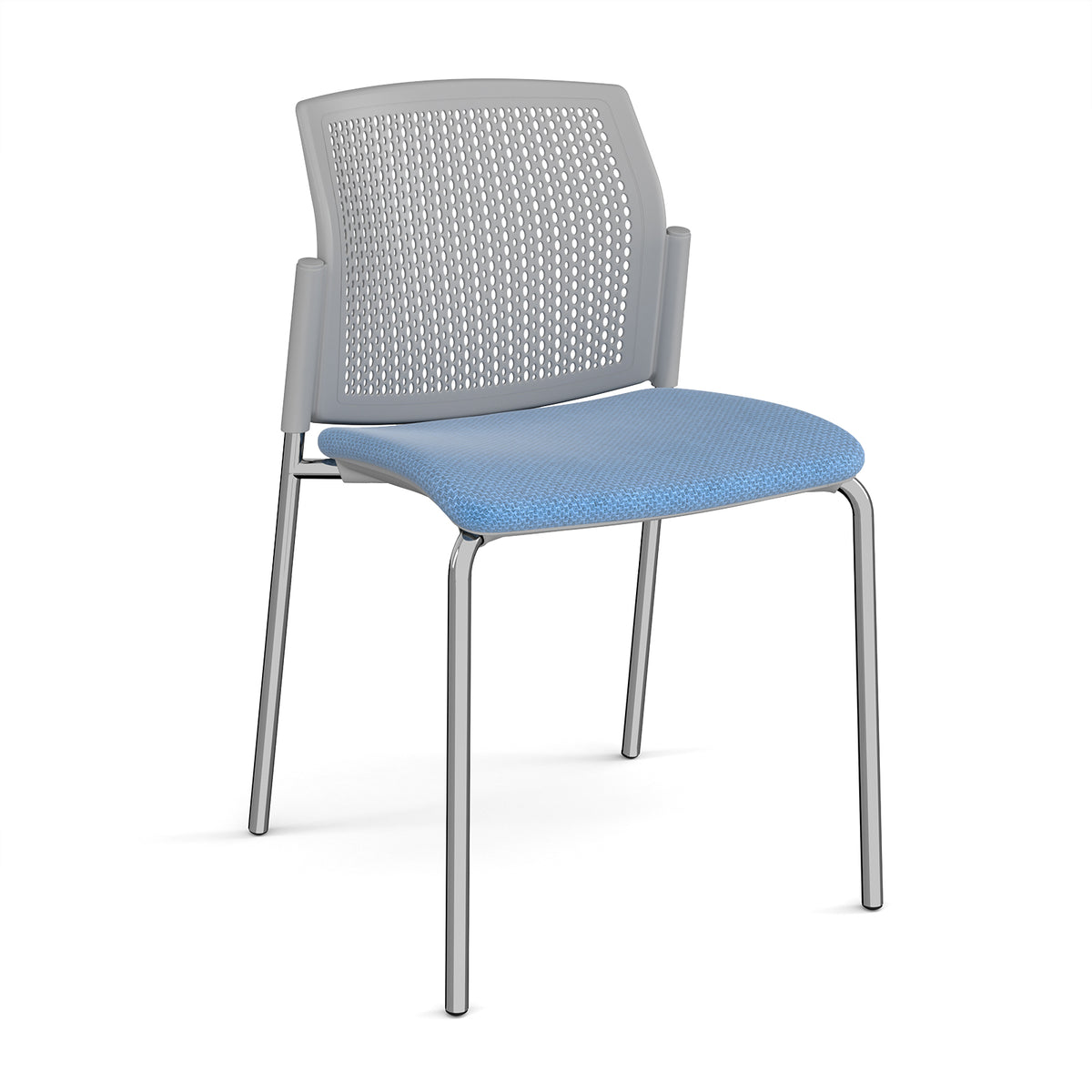 Santana 4 leg stacking chair with fabric seat and perforated grey back, chrome frame and no arms - made to order - view 1