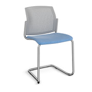 Santana cantilever chair with fabric seat and perforated grey back, chrome frame and no arms - made to order - view 1