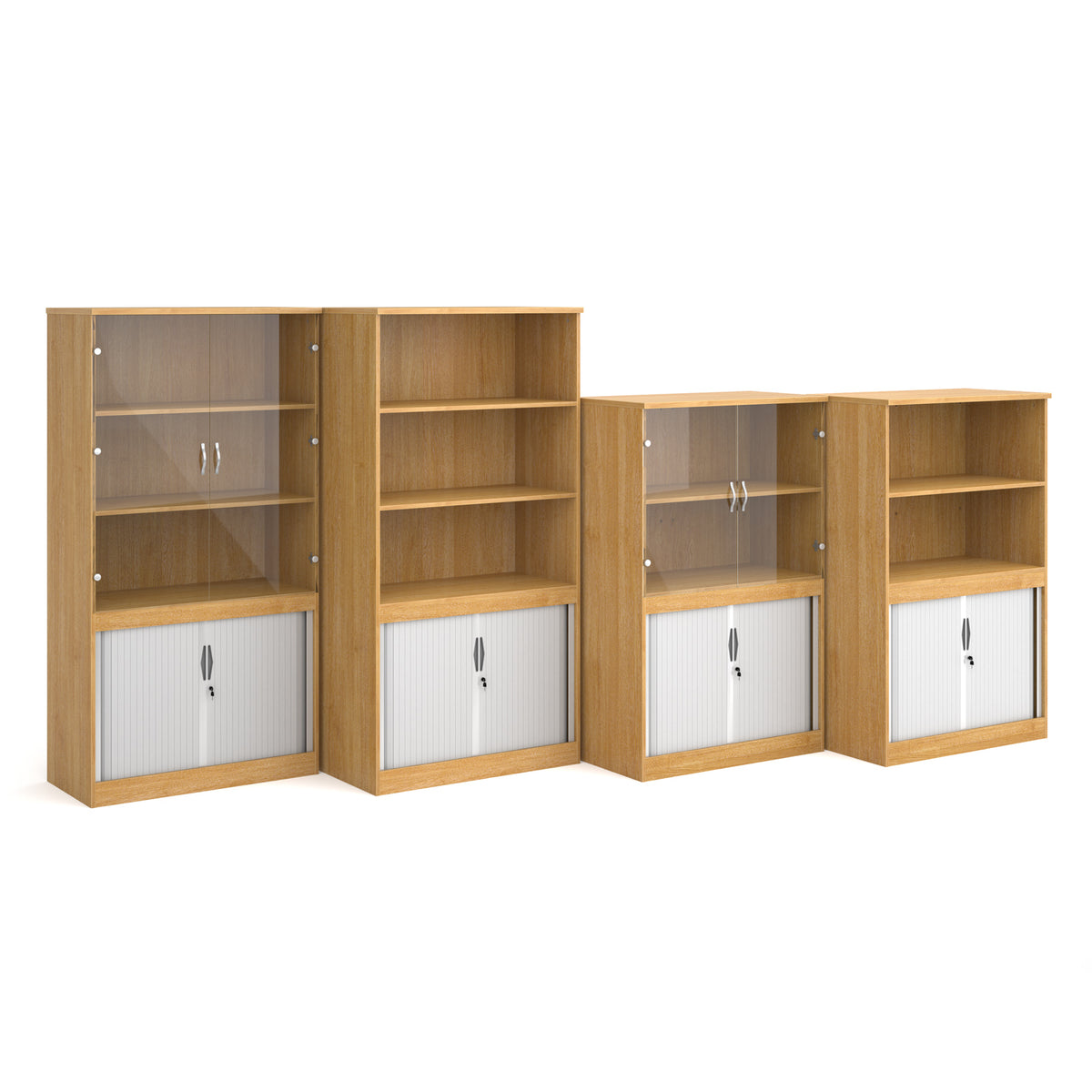 Systems combination unit with tambour doors and glass upper doors 1600mm high with 2 shelves - oak - view 2