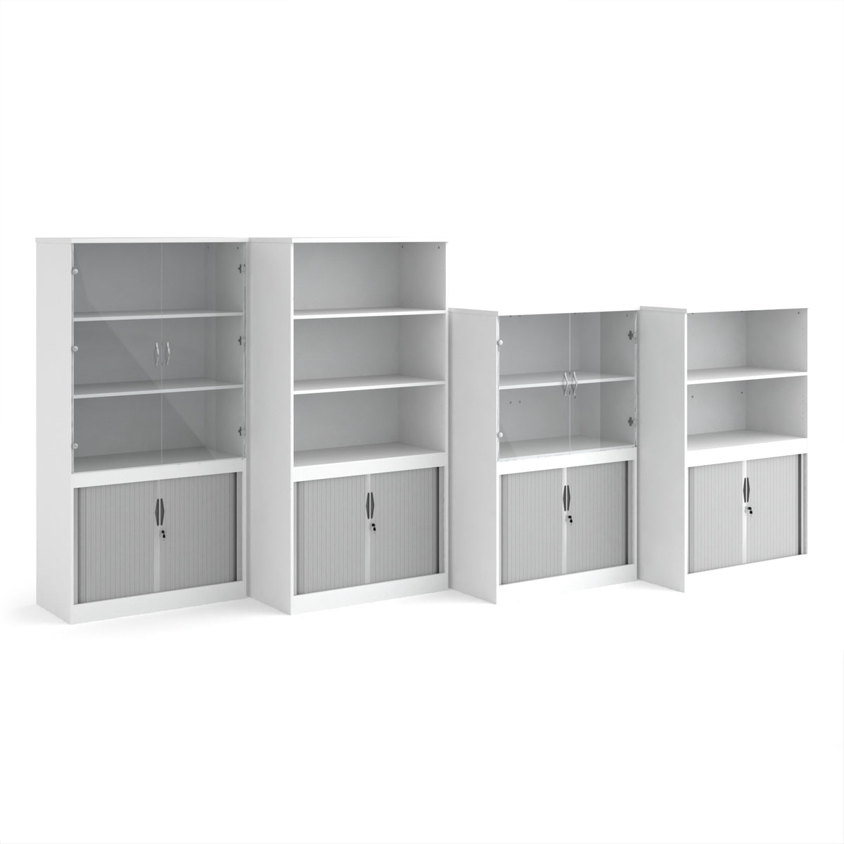 Systems combination unit with tambour doors and open top 1600mm high with 2 shelves - white - view 2