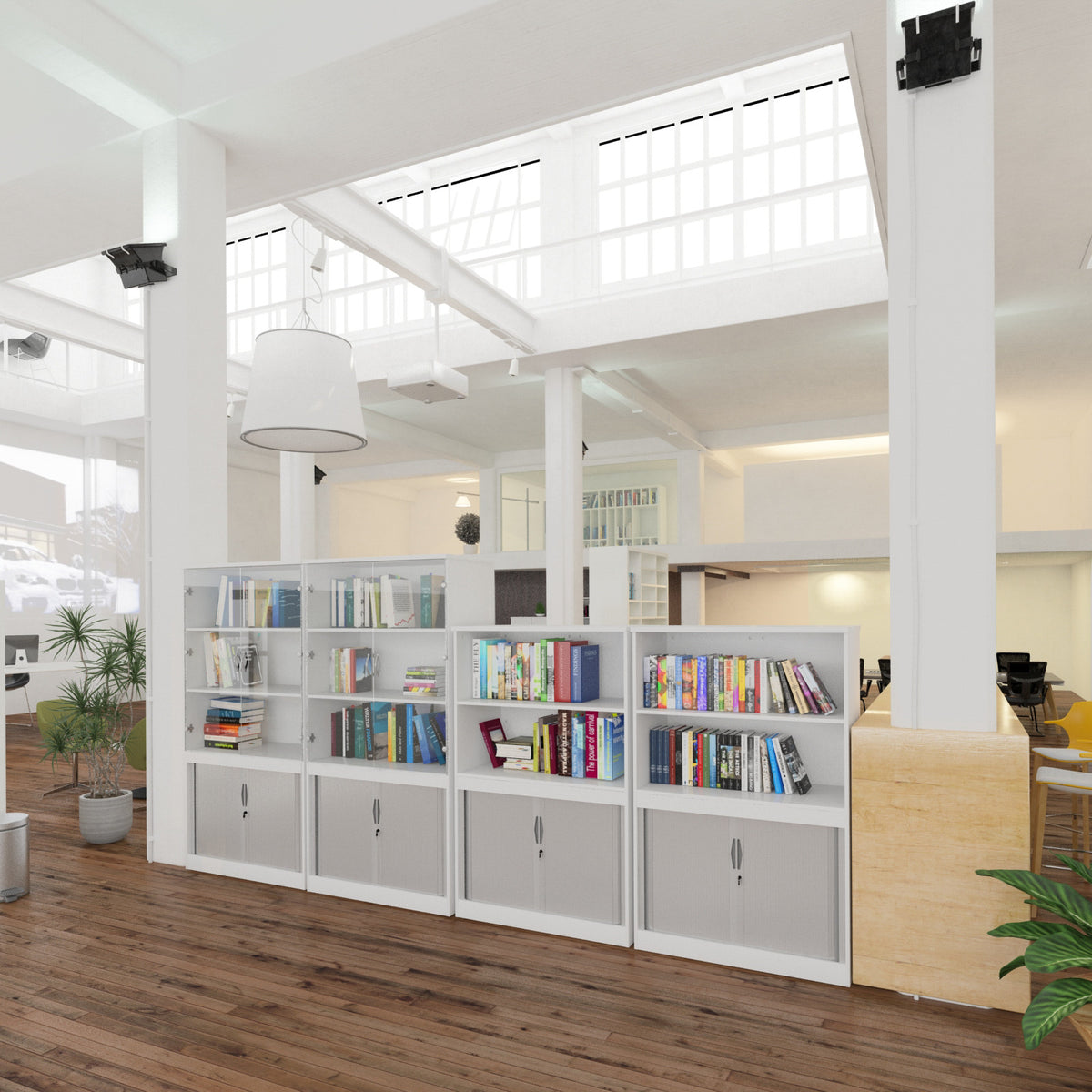 Systems combination unit with tambour doors and open top 1600mm high with 2 shelves - white - view 3