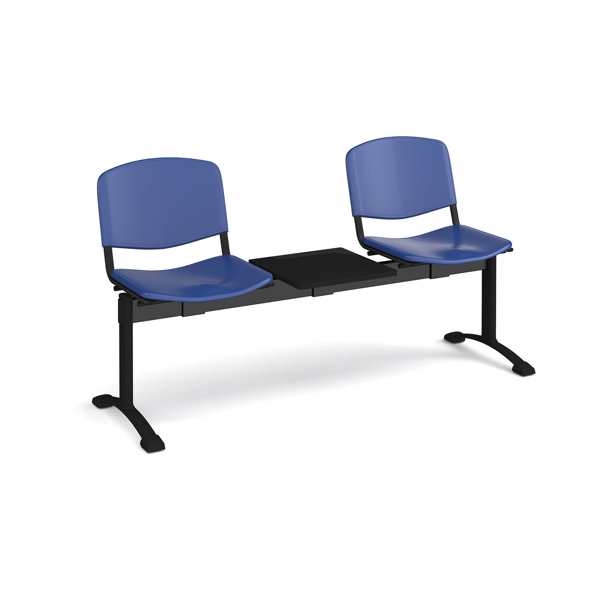 Taurus plastic seating - bench 3 wide with 2 seats and table - blue - view 1