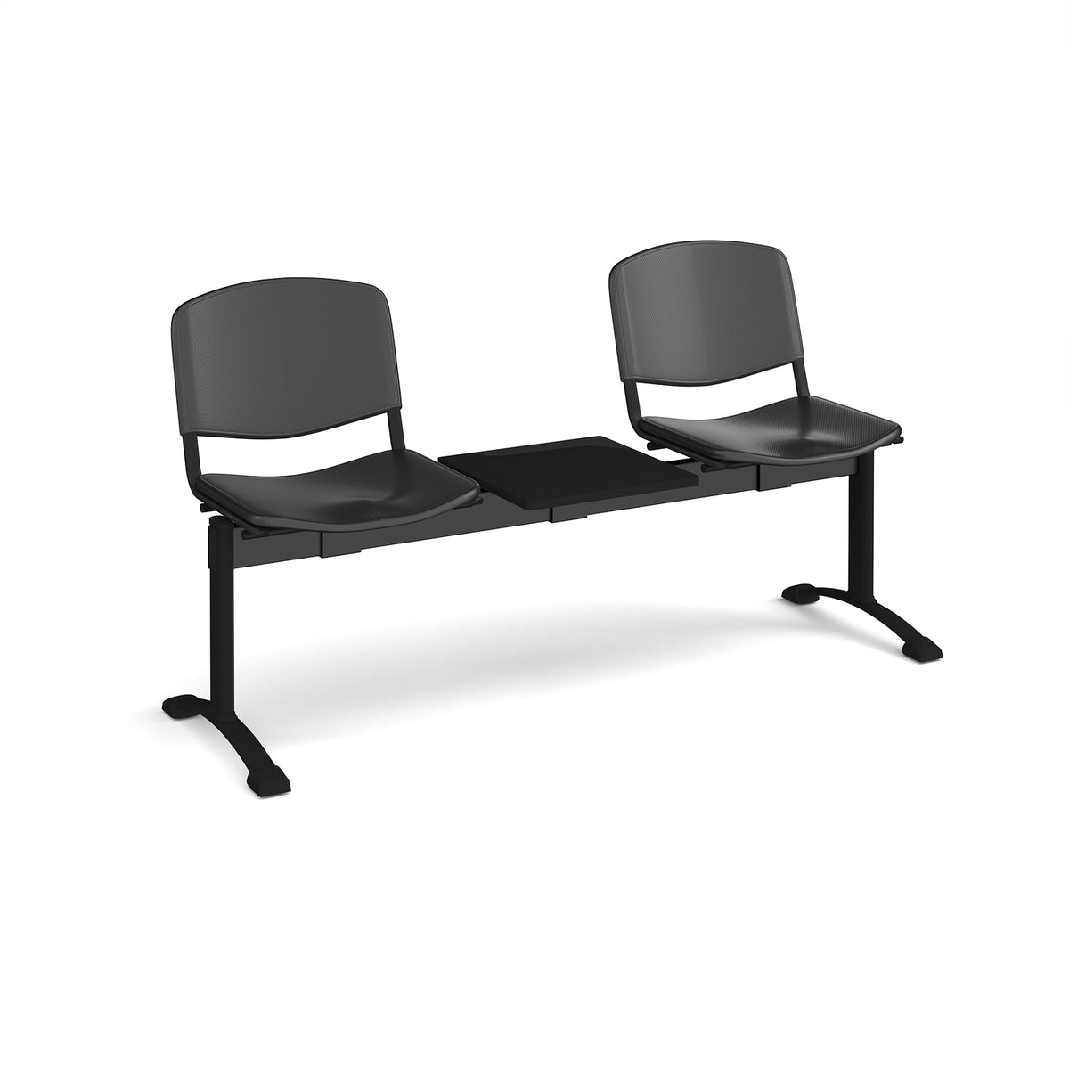 Taurus plastic seating - bench 3 wide with 2 seats and table - black - view 1