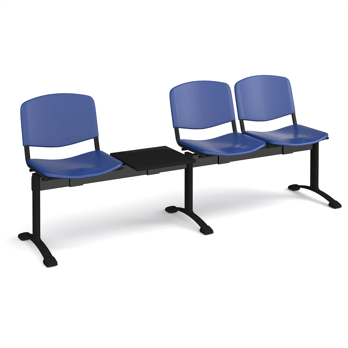 Taurus plastic seating - bench 4 wide with 3 seats and table - blue - view 1