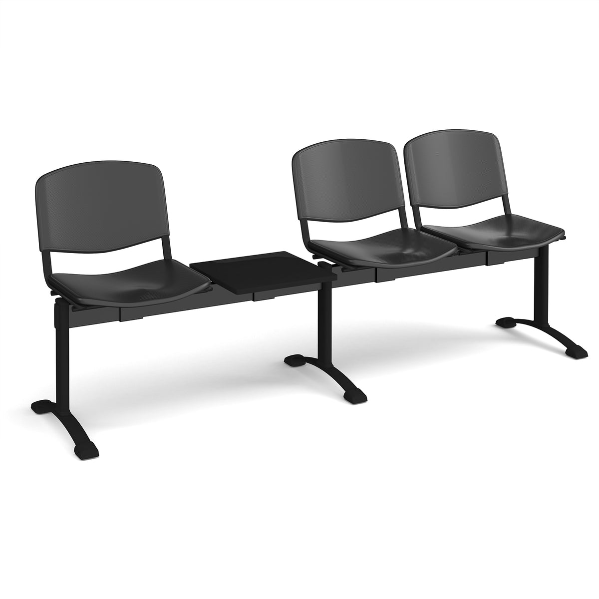 Taurus plastic seating - bench 4 wide with 3 seats and table - black - view 1